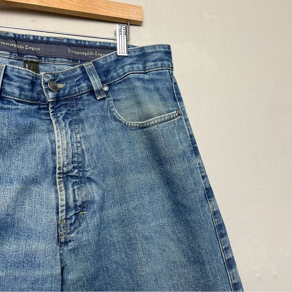 Ermenegildo Zegna Italian Denim Jeans 100% Cotton Slim Fit Distressed Size 34x29